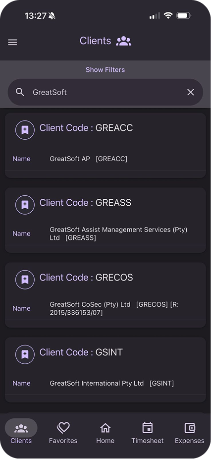 Client Records mobile screen